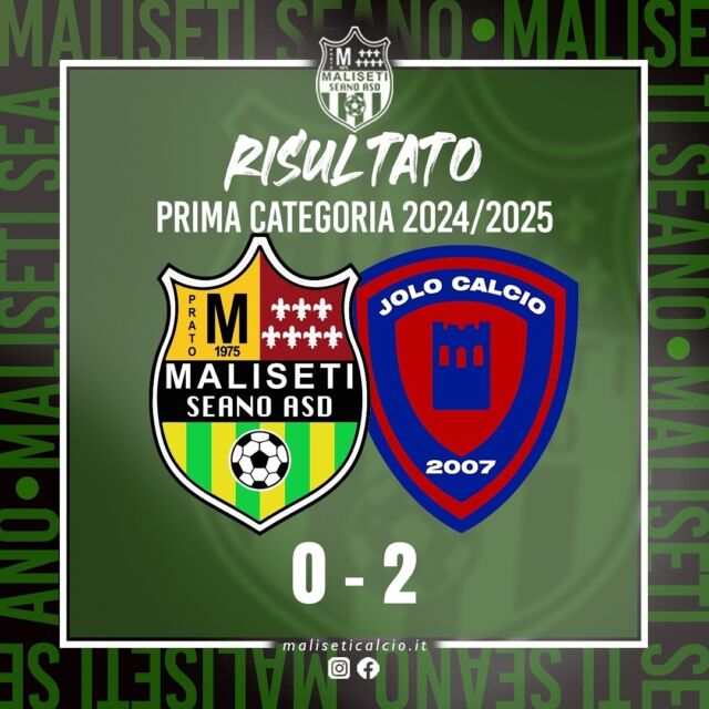 ⚽️ RISULTATO FINALE - Campionato Prima Categoria Toscana 2024/2025 - girone D - giornata 12

Maliseti Seano A.S.D. 0 🆚 Jolo Calcio 2

🔴🟡💪🏻

#malisetiseanosiamonoi
#MLST
